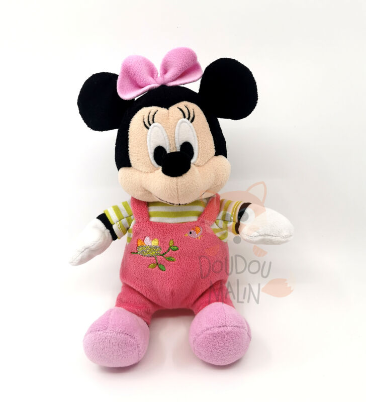  - minnie souris - peluche salopette rose oiseau 22 cm 